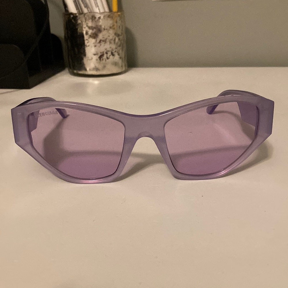 Lavender Balenciaga cat eye glasses